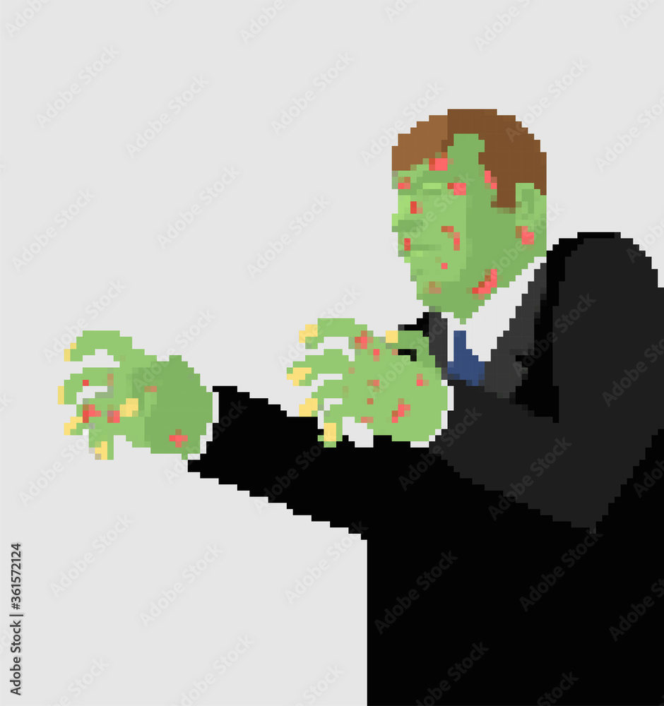 Zombie pixel art. 8 bit Green dead man vector illustration Zombie pixel art. 8 bit Green dead man vector illustration