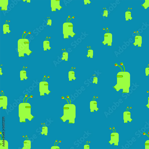Alien dancing pattern seamless. UFO dance cartoon background. Baby fabric ornament 
