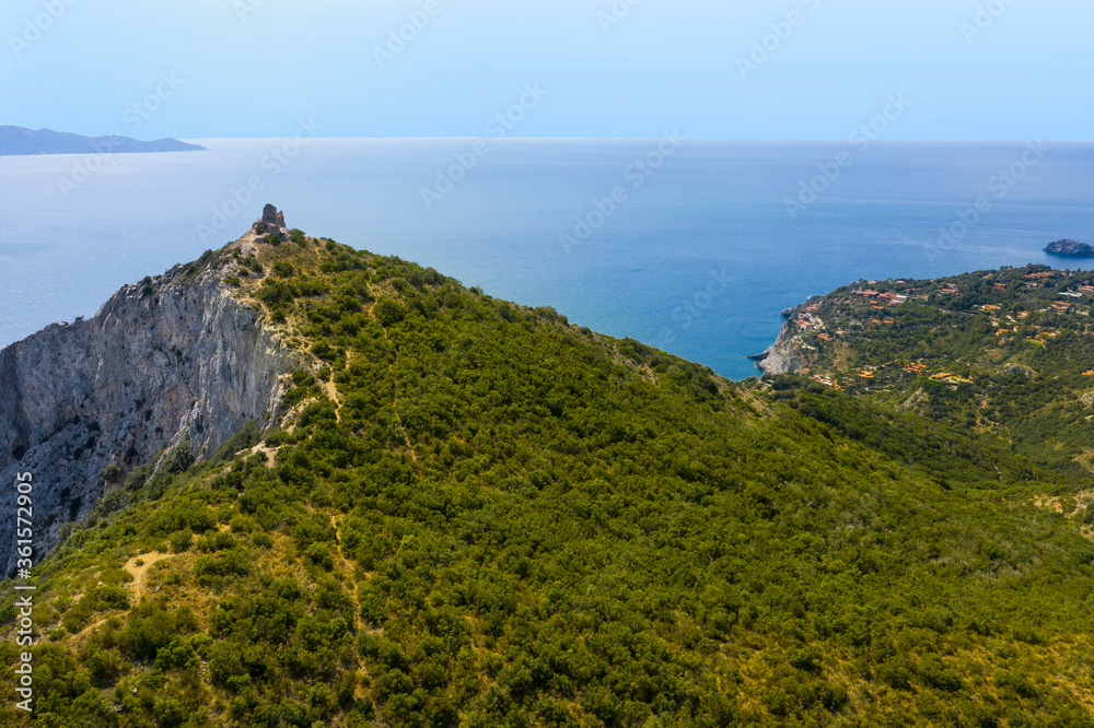 aerial view of the marine coast of Monte Argentario in the Tuscan Maremma