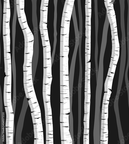 Birch tree repeating pattern. Hand drawn silhouettes.