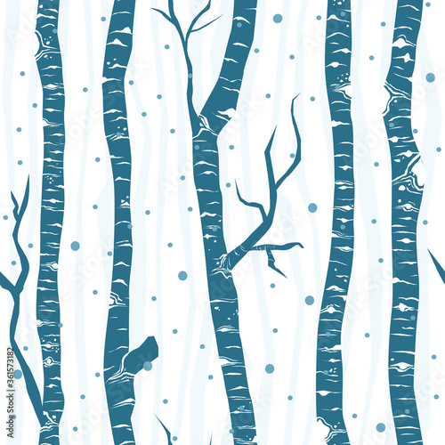 Birch trees seamless vector pattern. Flat minimalistic design.