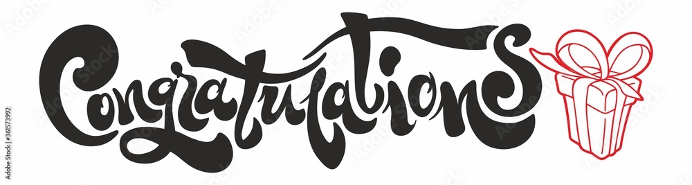 Congratulations - Typography, Lettering, Handwritten for greeting. Congratulations card. Hand lettering. Modern brush calligraphy. Handwritten phrase. Greeting card with a gift. Vector lettering. Congratulations - Typography, Lettering, Handwritten for greeting. Congratulations card. Hand lettering. Modern brush calligraphy. Handwritten phrase. Greeting card with a gift. Vector lettering.