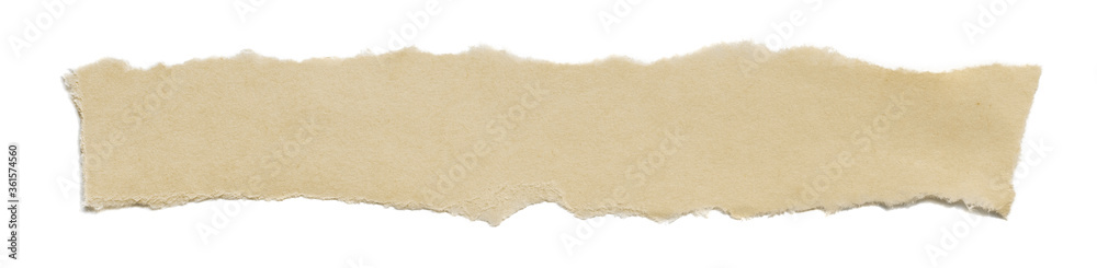 Brown ripped paper piece isolated on white background. Craft paper strip with torn rough edges