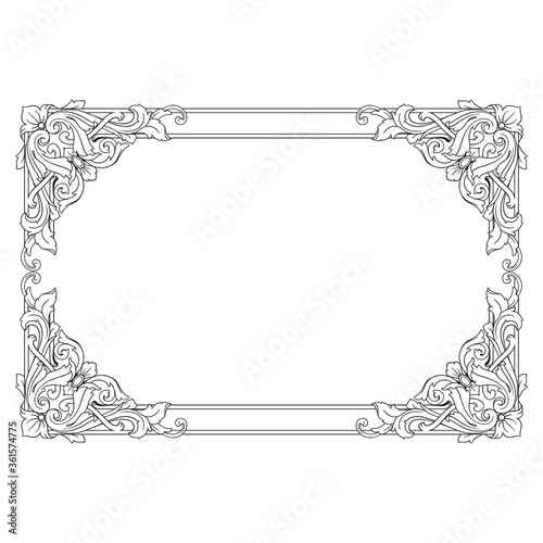 Vintage Ornament Element in baroque style with filigree and floral engrave the best situated for create frame, border, banner. It's hand drawn foliage swirl like victorian or damask design arabesque. 