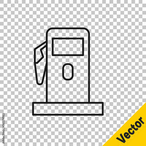 Black line Petrol or Gas station icon isolated on transparent background. Car fuel symbol. Gasoline pump. Vector Illustration.