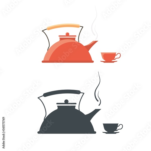 Kettle with a cup. Vintage teakettle vector illustration of a teapot.