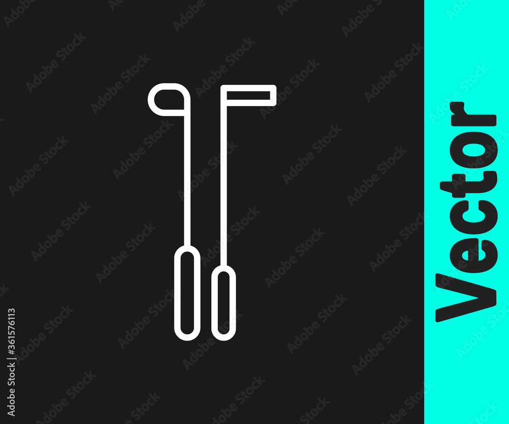 White line Golf club icon isolated on black background. Vector Illustration.