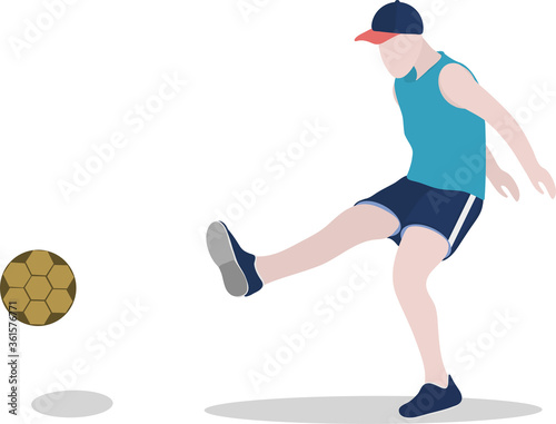 A boy is playing with a ball. Graphic drawing. Close-up. White background. Cartoon style