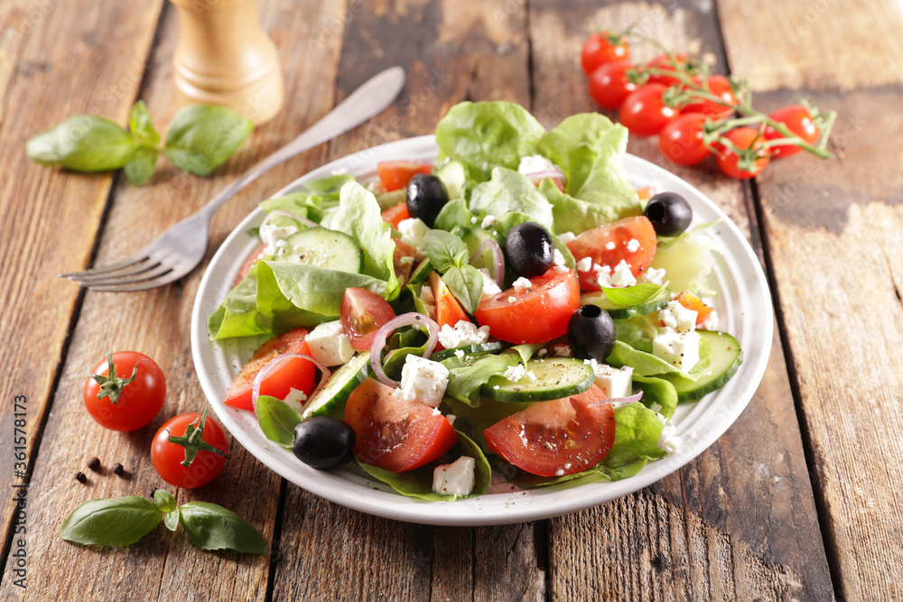 vegetable salad with tomato, olive, feta cheese and cucumber vegetable salad with tomato, olive, feta cheese and cucumber