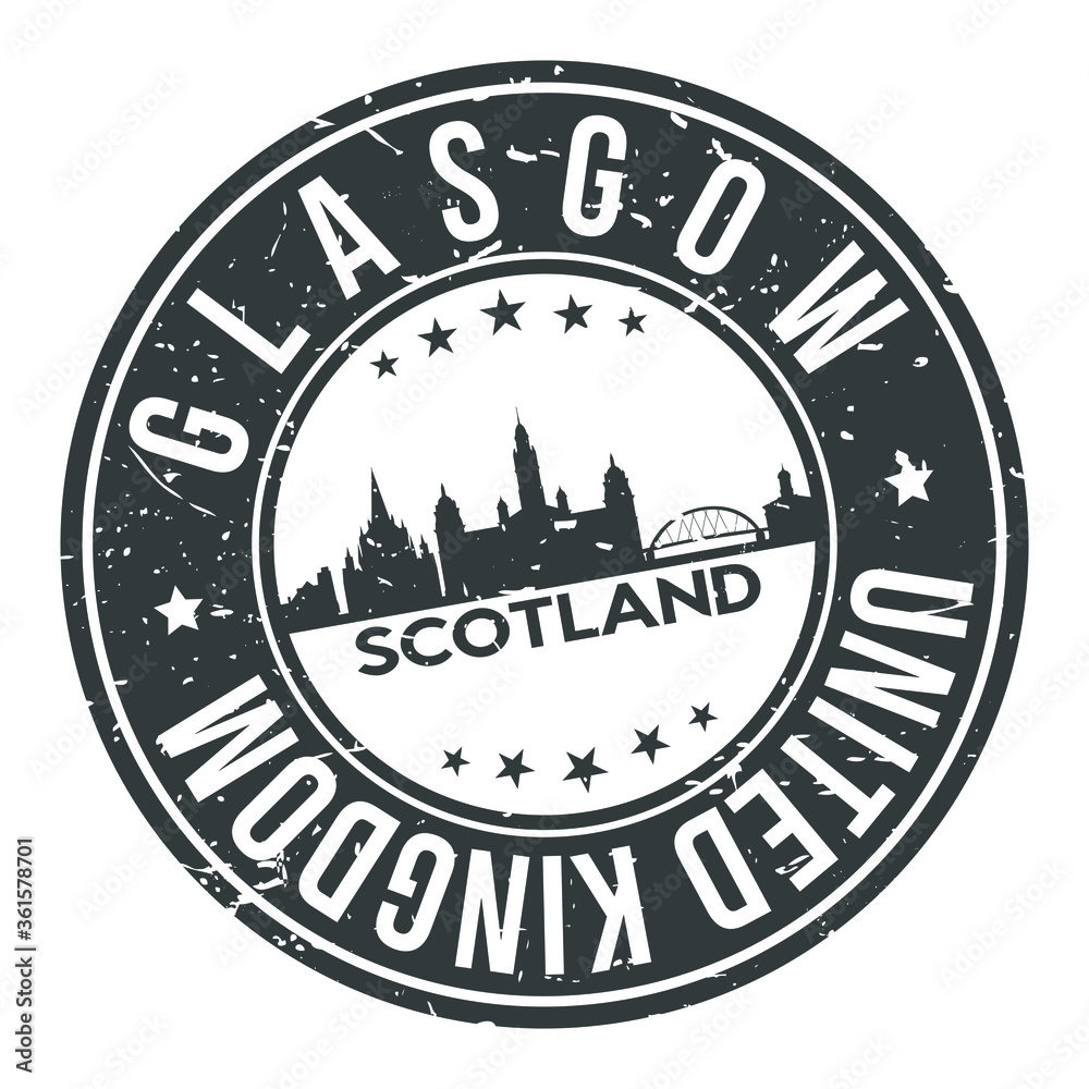 Glasgow Scotland Unites Kingdom Europe Stamp Logo Icon Symbol Design Skyline City. Glasgow Scotland Unites Kingdom Europe Stamp Logo Icon Symbol Design Skyline City.