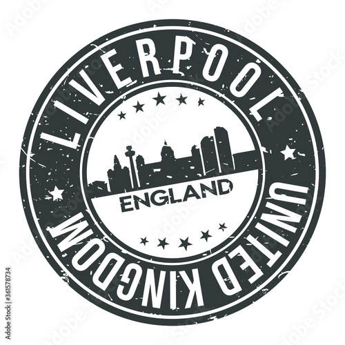 Liverpool England United Kingdom Europe Stamp Logo Icon Symbol Design Skyline City.