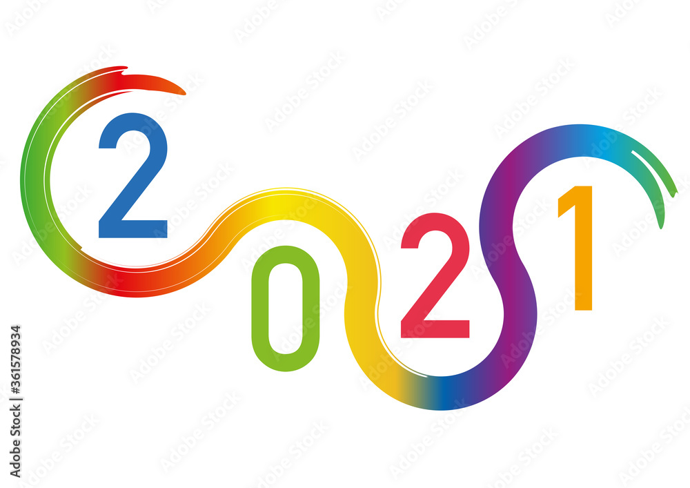 Carte de vœux au graphisme original pour présenter l’année 2021. Elle montre une succession de courbes aux couleurs de l’arc en ciel. Carte de vœux au graphisme original pour présenter l’année 2021. Elle montre une succession de courbes aux couleurs de l’arc en ciel.
