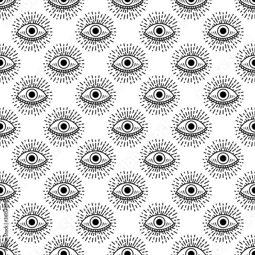Seamless pattern with hand drawn eye, vector illustration