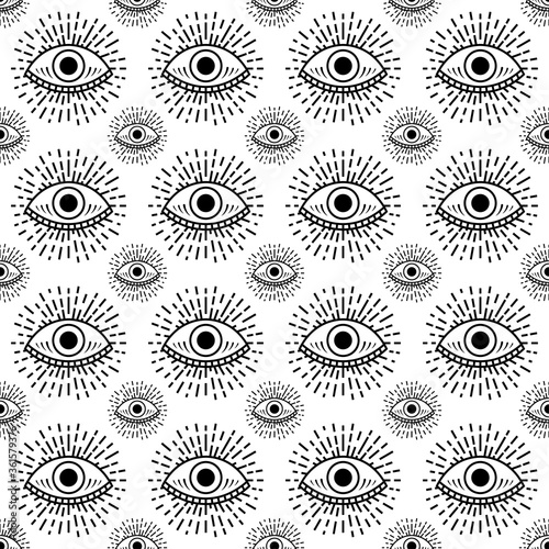 Seamless pattern with hand drawn eye, vector illustration
