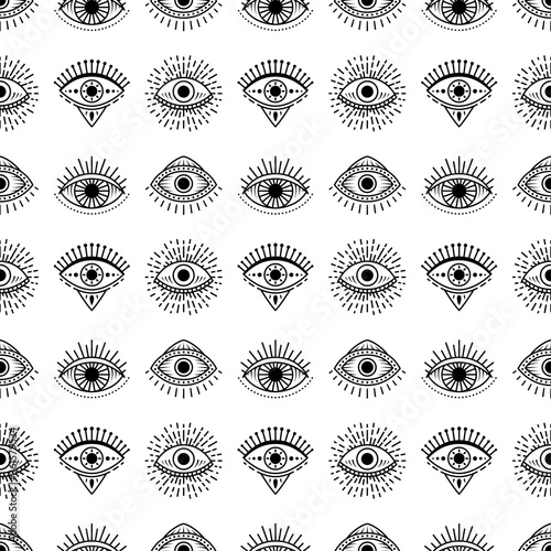 Seamless pattern with hand drawn eye, vector illustration