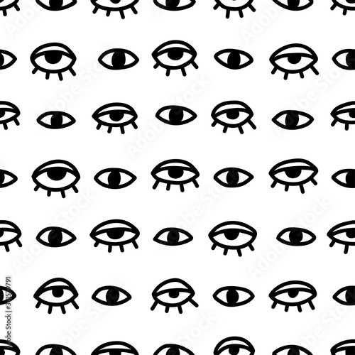 Seamless pattern with hand drawn eye, vector illustration