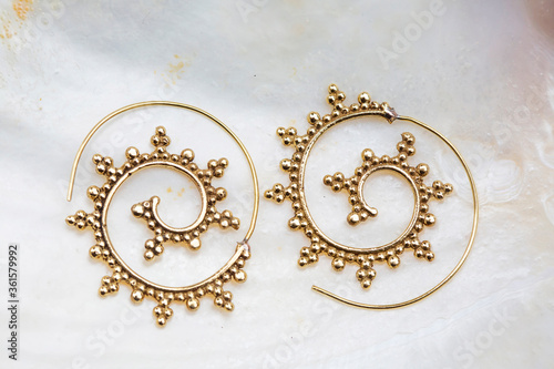 Brass metal boho style Indian earrings