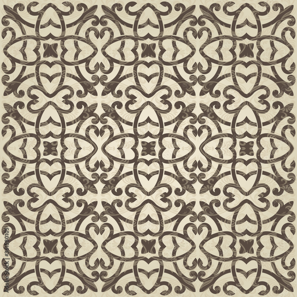 Oriental vector pattern with arabesques and floral elements. Traditional classic ornament. Vintage  pattern with arabesques.