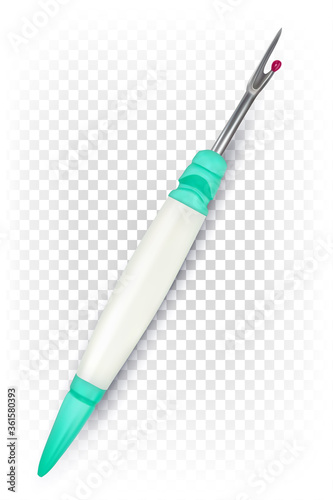 Seam ripper sewing, stitch opener. Plastic seam ripper open buttonhole opener unpick thread cutter sewing tool. Tools for seamstress and tailor. Vector illustration.