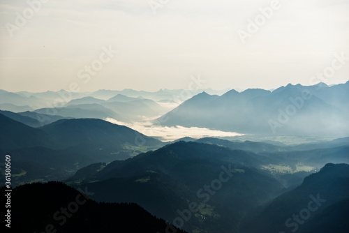 View from Alpspitz in the morning with fog