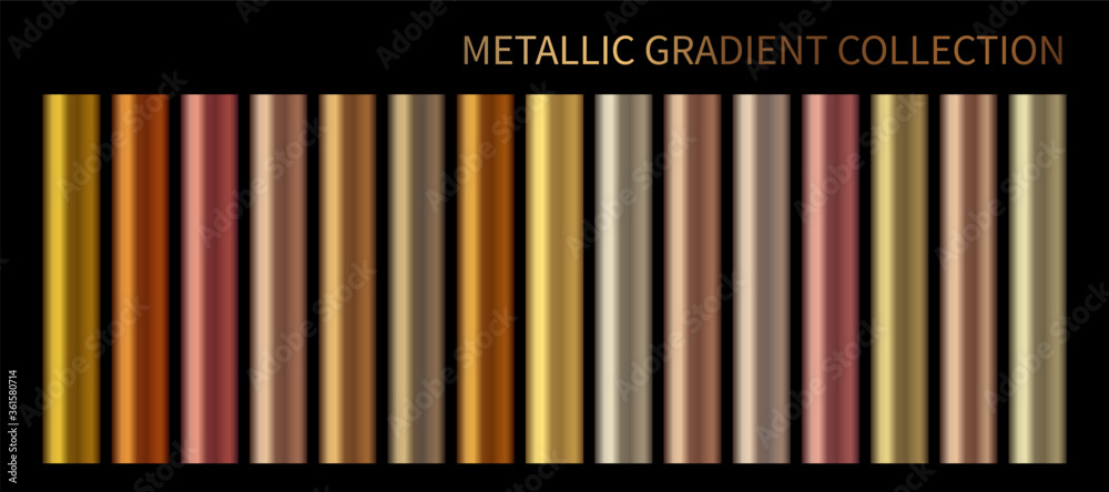 Metallic, bronze, silver, gold, chrome, copper metal foil texture gradient  template Vector Stock Vector