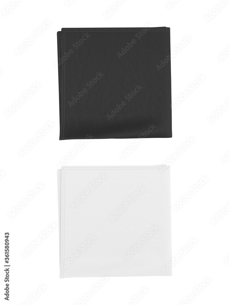 Scarf, shawl, kerchief, bandana, handkerchief, rag, cloth, towel, napkin. Template, mockup black and white color. Top view. 3d realistic illustration isolated on white background. Scarf, shawl, kerchief, bandana, handkerchief, rag, cloth, towel, napkin. Template, mockup black and white color. Top view. 3d realistic illustration isolated on white background.
