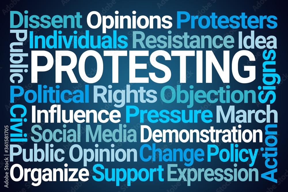 Protesting Word Cloud on Blue Background