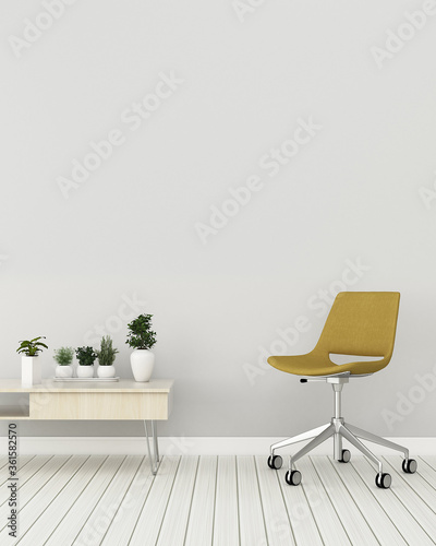 Cozy space in house.White room with chair and table working . modern interior design. -3d rendering