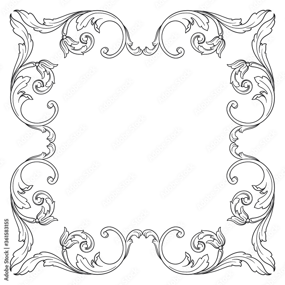 Vintage Ornament Element in baroque style with filigree and floral engrave the best situated for create frame, border, banner. It's hand drawn foliage swirl like victorian or damask design arabesque.