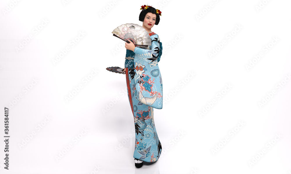 3D Rendering : A portrait of beautiful geisha wearing Kimono 3D Rendering : A portrait of beautiful geisha wearing Kimono