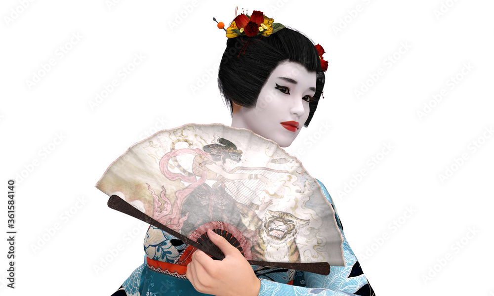 3D Rendering : A portrait of beautiful geisha wearing Kimono 3D Rendering : A portrait of beautiful geisha wearing Kimono