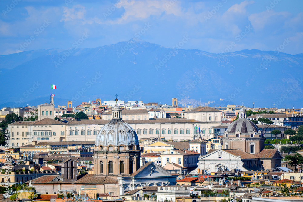 Rome rooftop view with ancient architecture in Italy panorama