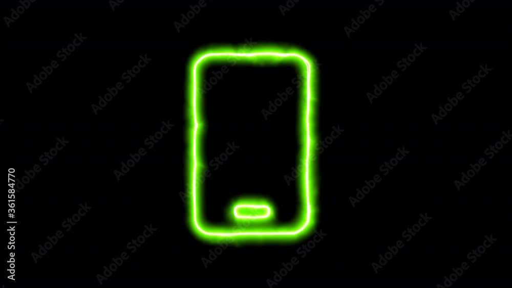 The appearance of the green neon symbol mobile. Flicker, In - Out. Alpha channel Premultiplied - Matted with color black The appearance of the green neon symbol mobile. Flicker, In - Out. Alpha channel Premultiplied - Matted with color black