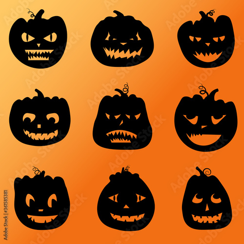 Set of carved pumpkins for Halloween. Isolated icons for celebratory design