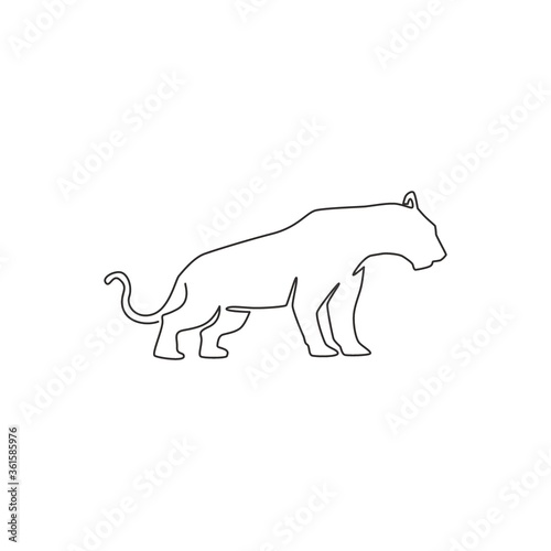 Single continuous line drawing of elegant leopard for hunter team logo identity. Dangerous jaguar mammal animal mascot concept for sport club. Modern one line draw vector design graphic illustration