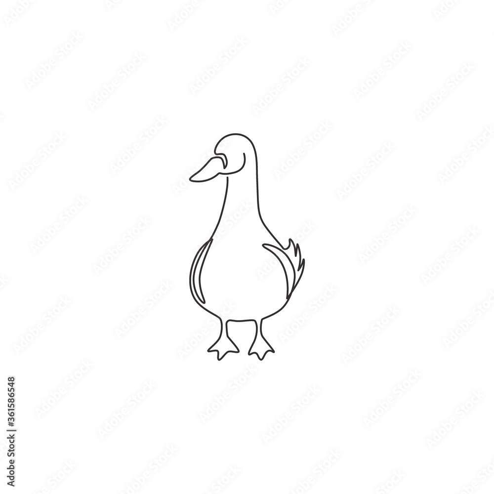 One single line drawing of cute funny white duck for company business logo identity. Little beauty swan mascot concept for public park. Modern continuous line draw graphic vector design illustration One single line drawing of cute funny white duck for company business logo identity. Little beauty swan mascot concept for public park. Modern continuous line draw graphic vector design illustration