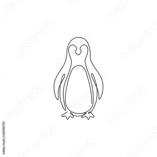 One continuous line drawing of funny penguin for kids toy company logo identity. South pole bird mascot concept for conservation national park. Single line graphic draw vector design illustration