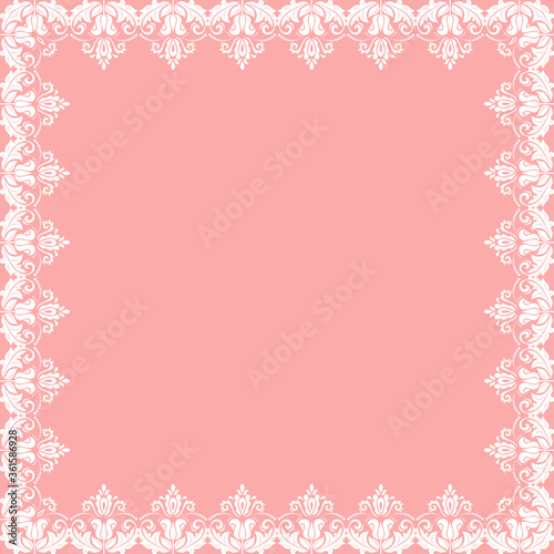 Classic vector square frame with arabesques and orient elements. Abstract pink and white ornament with place for text. Vintage pattern © Fine Art Studio
