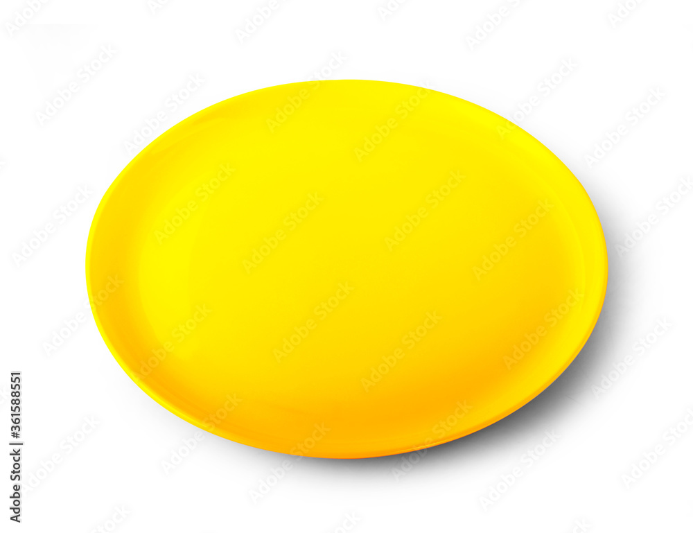 empty yellow plate isolated on white background