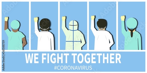 Doctors and Nurse fight together against coronavirus concepts. Vector Flat Design