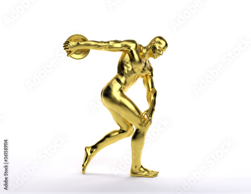 3D Render : an illustration of a male character model with gold texture