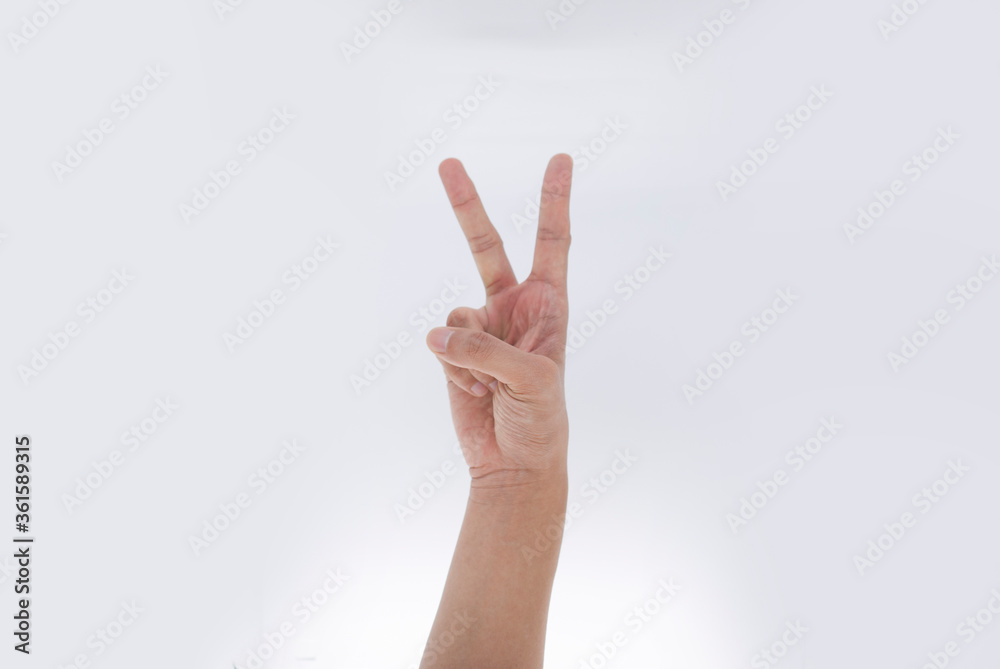 Fototapeta premium Number two index finger on white background