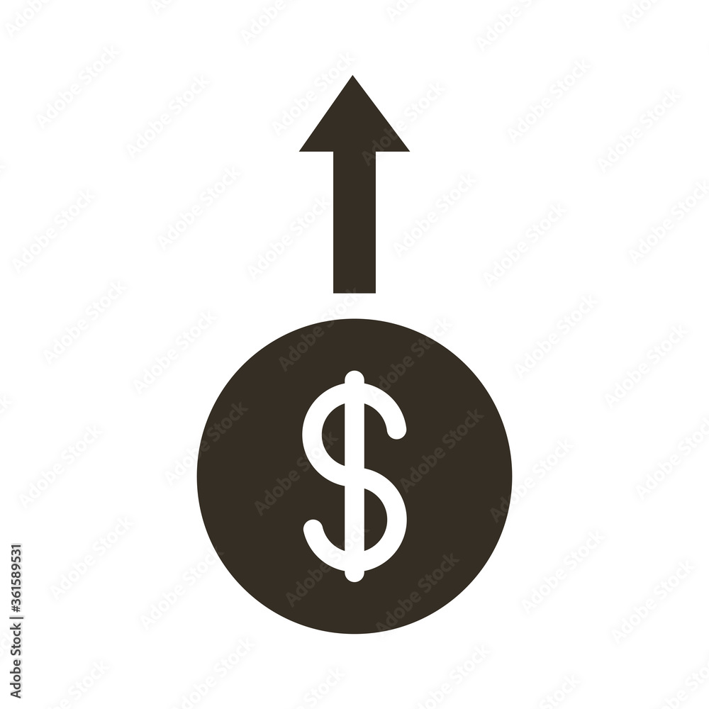 coin dollar with arrow up silhouette style icon coin dollar with arrow up silhouette style icon