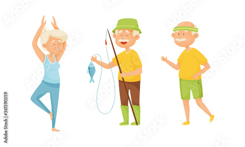 Old People Engaged in Different Activities Vector Set
