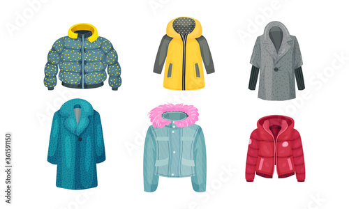 Autumnal and Winter Outerwear with Long Sleeved Clothing Items Vector Set
