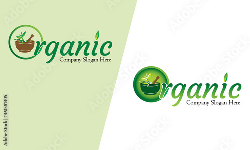 Organic fresh logo double layout for natural products. Vector design.