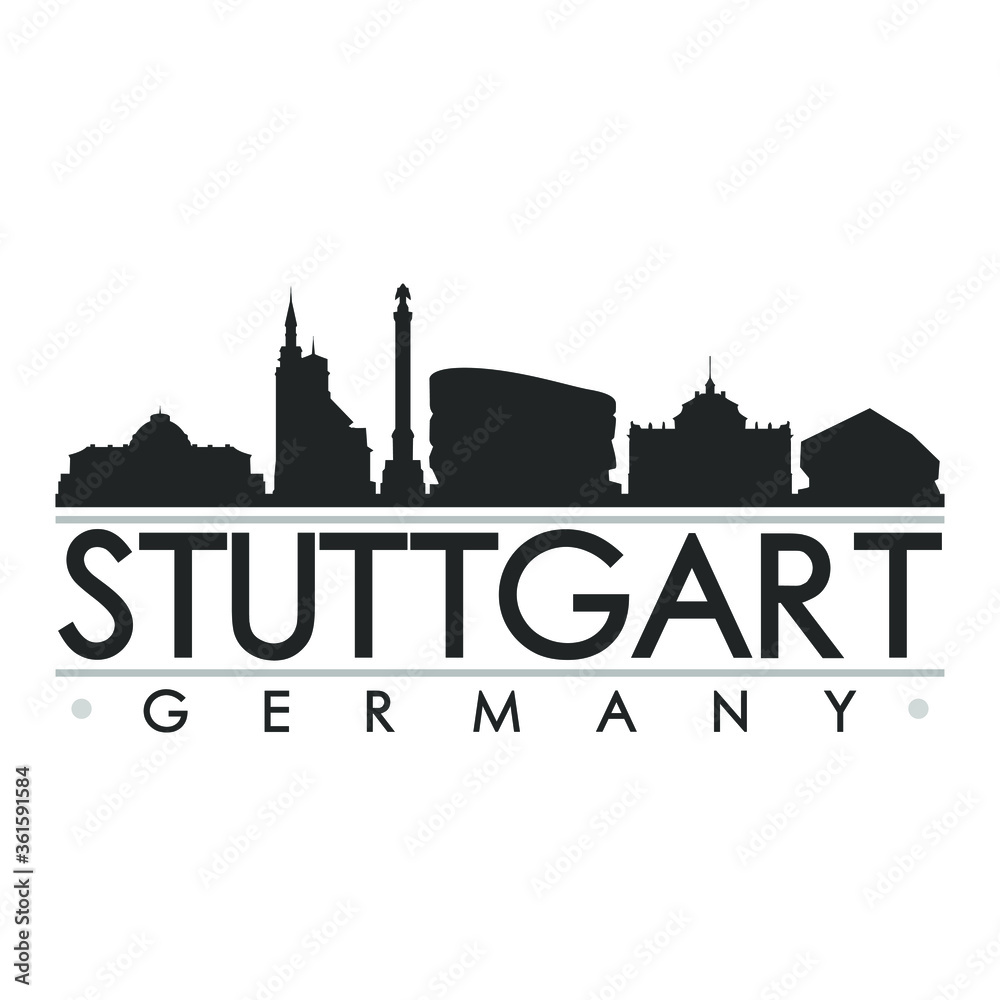 Stuttgart Germany Skyline Silhouette Design City Vector Art Famous Buildings.