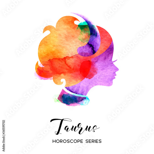 Taurus zodiac sign. Beautiful girl silhouette. Vector illustration. Horoscope series