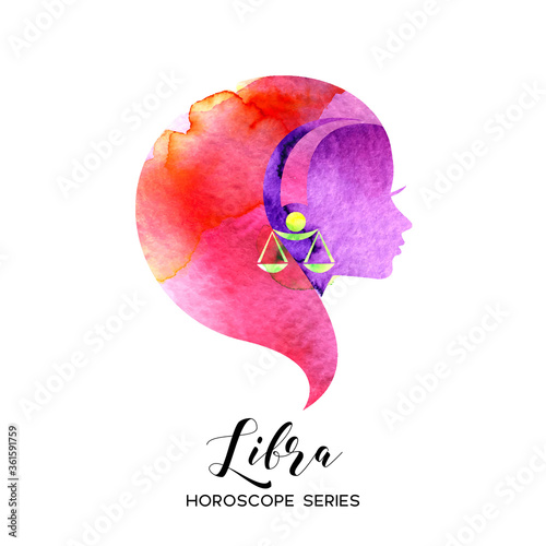 Libra zodiac sign. Beautiful girl silhouette. Vector illustration. Horoscope series