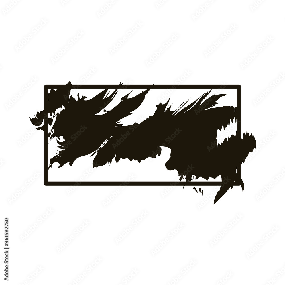 stain in square frame creative design with brush stroke silhouette style